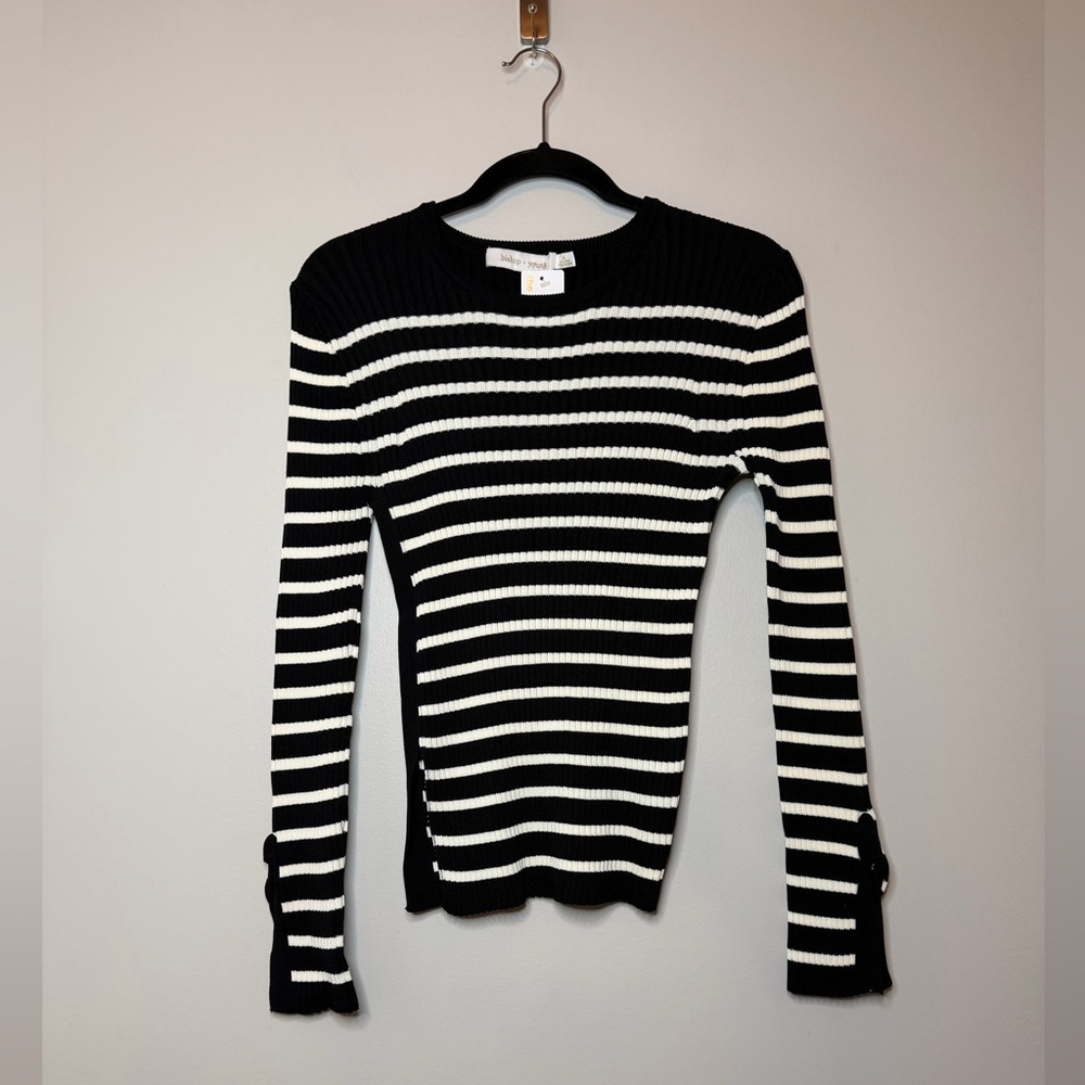 *NWT* Bishop + Young Black and White Striped Sweater Size M